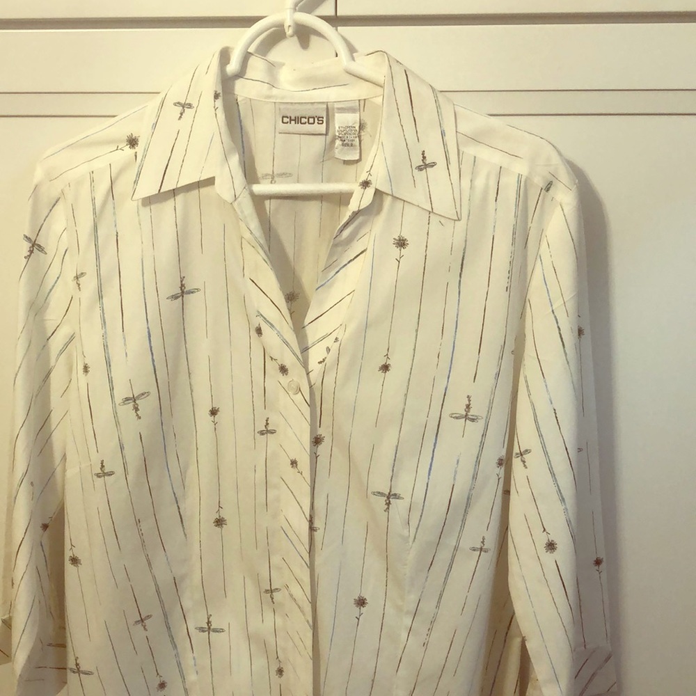 Chico’s Dragonfly Button Down Shirt Chico’s Size 2